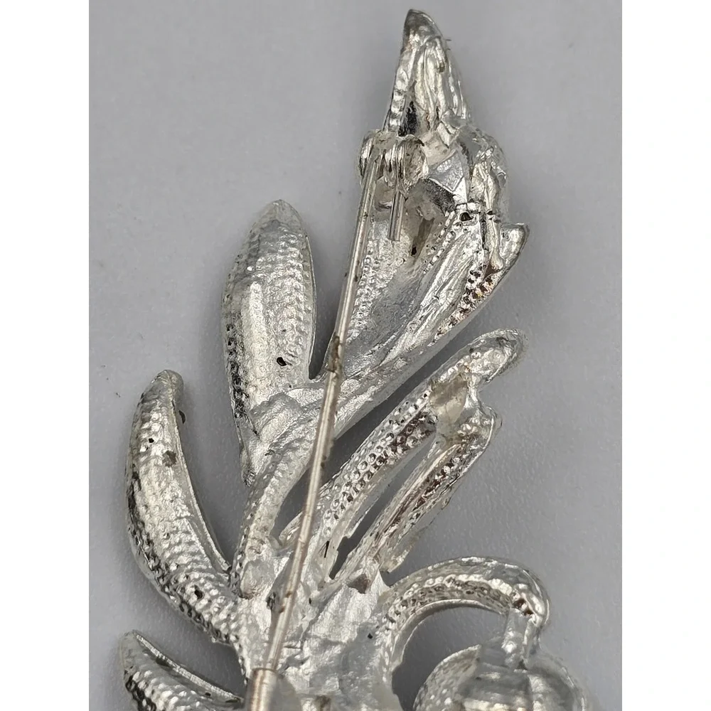 Elegant Silver Tone Rhinestone Pearl Leaf Brooch Pin‎ Fashion Jewelry